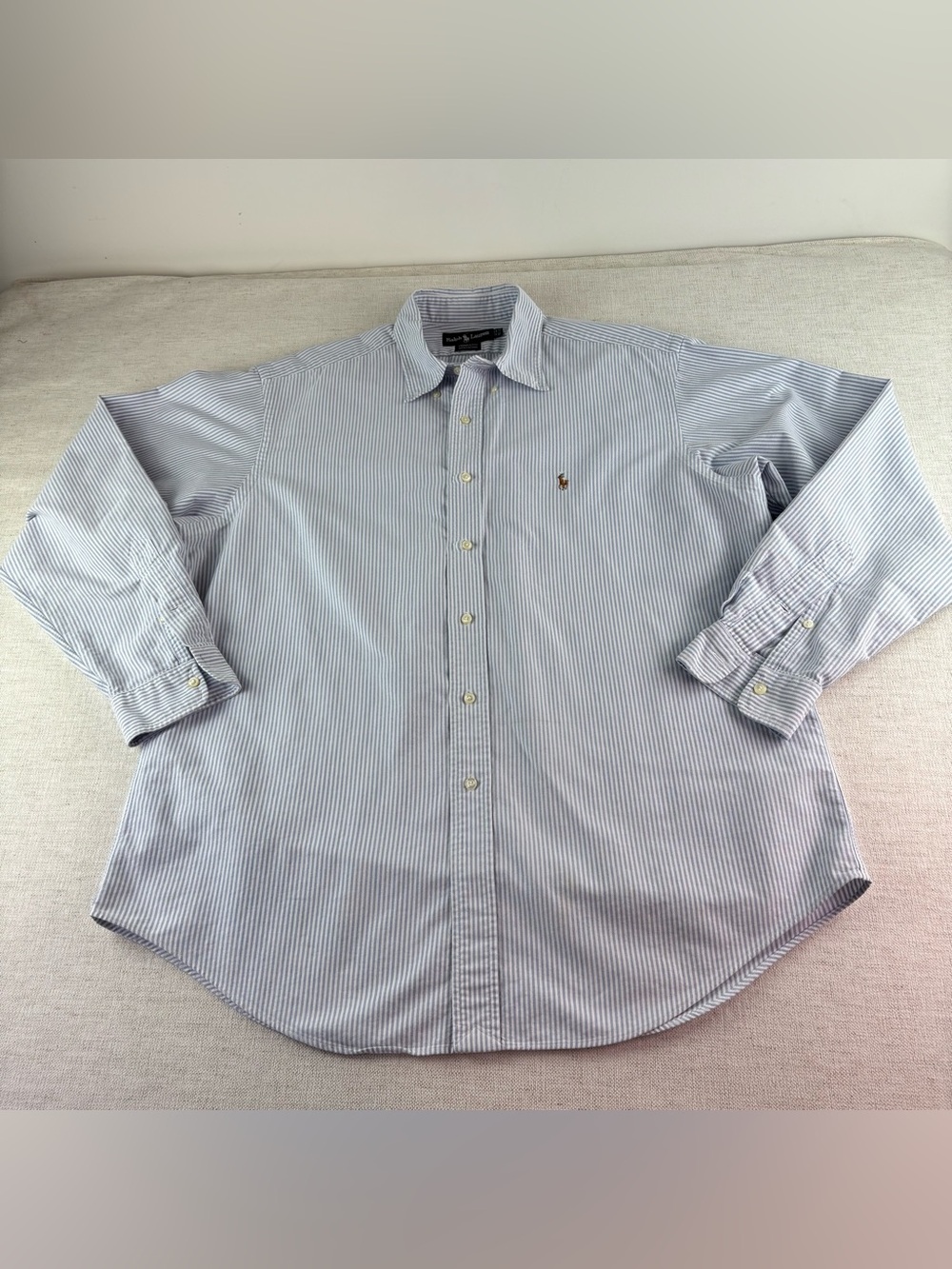 Ralph Lauren Men’s L 16.5 Light Blue Pinstripe Oxford dress Shirt long sleeve